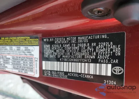 2006 Toyota Camry Le from USA, damaged, VIN 4T1BE32K86U113413